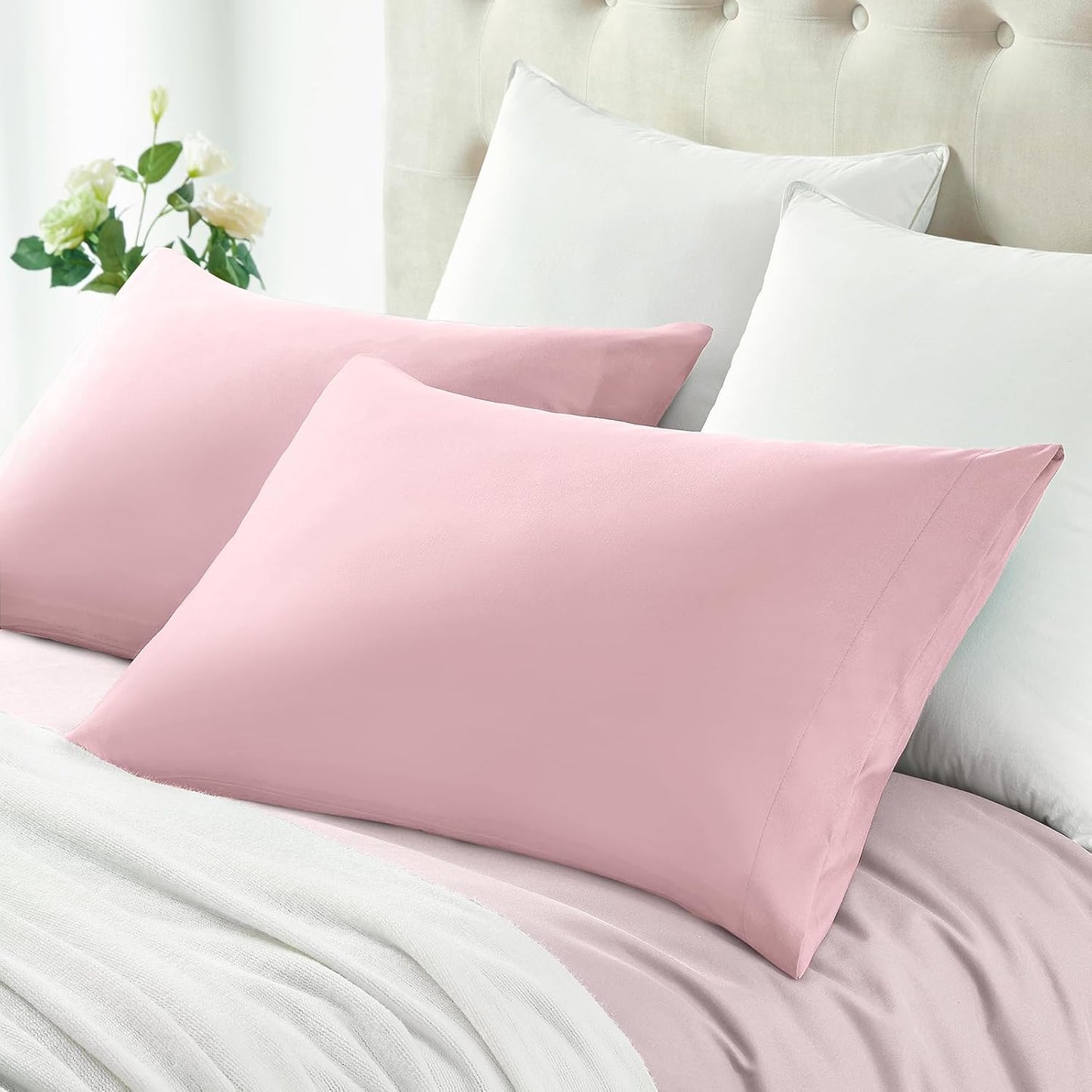 MILVOWOC 2Pcs Brushed Microfiber Standard Pillowcases - 20 x 26 Inch, Dusty Pink Pillow Case Set Non Slip Envelope Pillow Cover with Moisture Absorption and Anti-Wrinkle