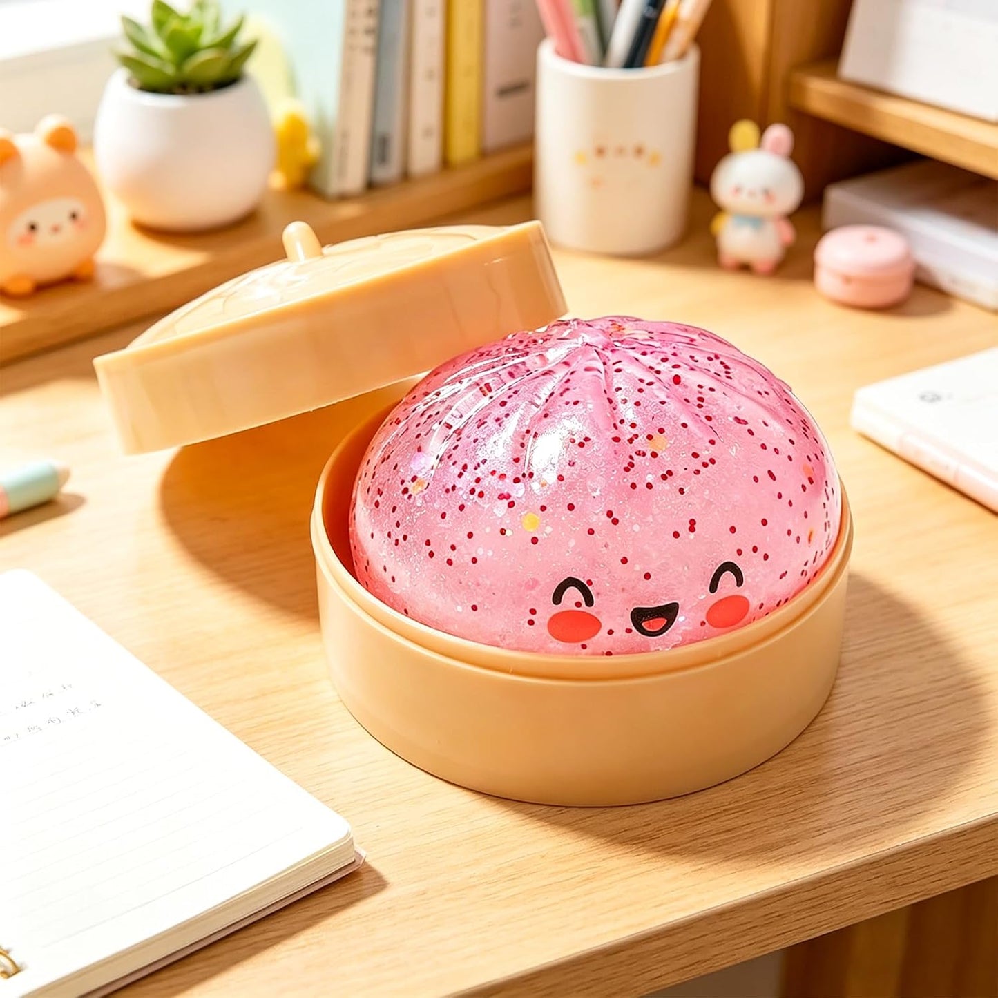 Dumpling 2026 New Glitter Soft Box, Stress Relief, Soft Squeeze Decompression Dough, Dumpling Soft for Stress Relief (Transparent Pink)