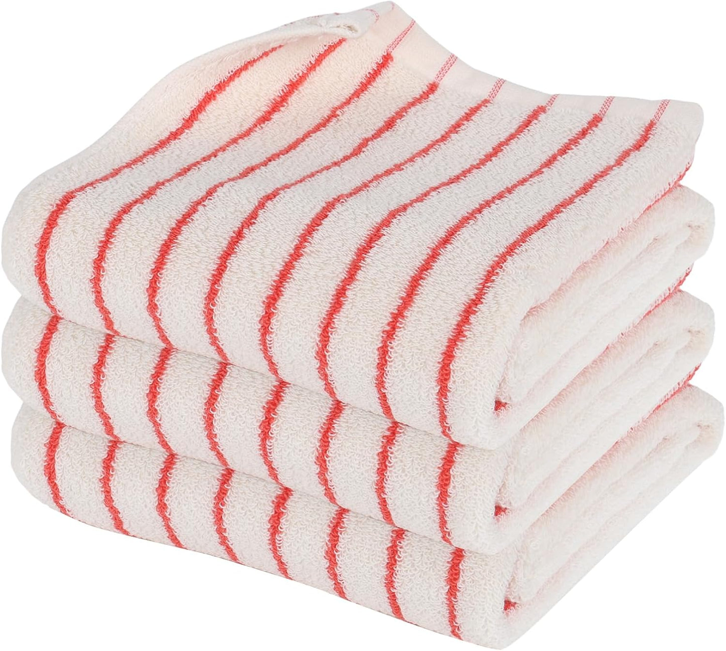 3 Pack Pink and White Striped Hand Towels 100% Cotton Absorbent Soft Decorative Towel for Bathroom Kitchen Home Hotel Beach, 29 x 13.4 Inches (Pink and White)