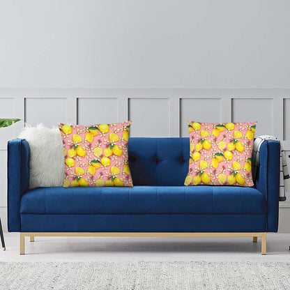 Yellow Lemon Throw Pillow Covers 16x16 Inch Set of 2, Cute Pink Fresh Fruit Summer Pillowcases Cushions for Couch Sofa Bedroom Living Room