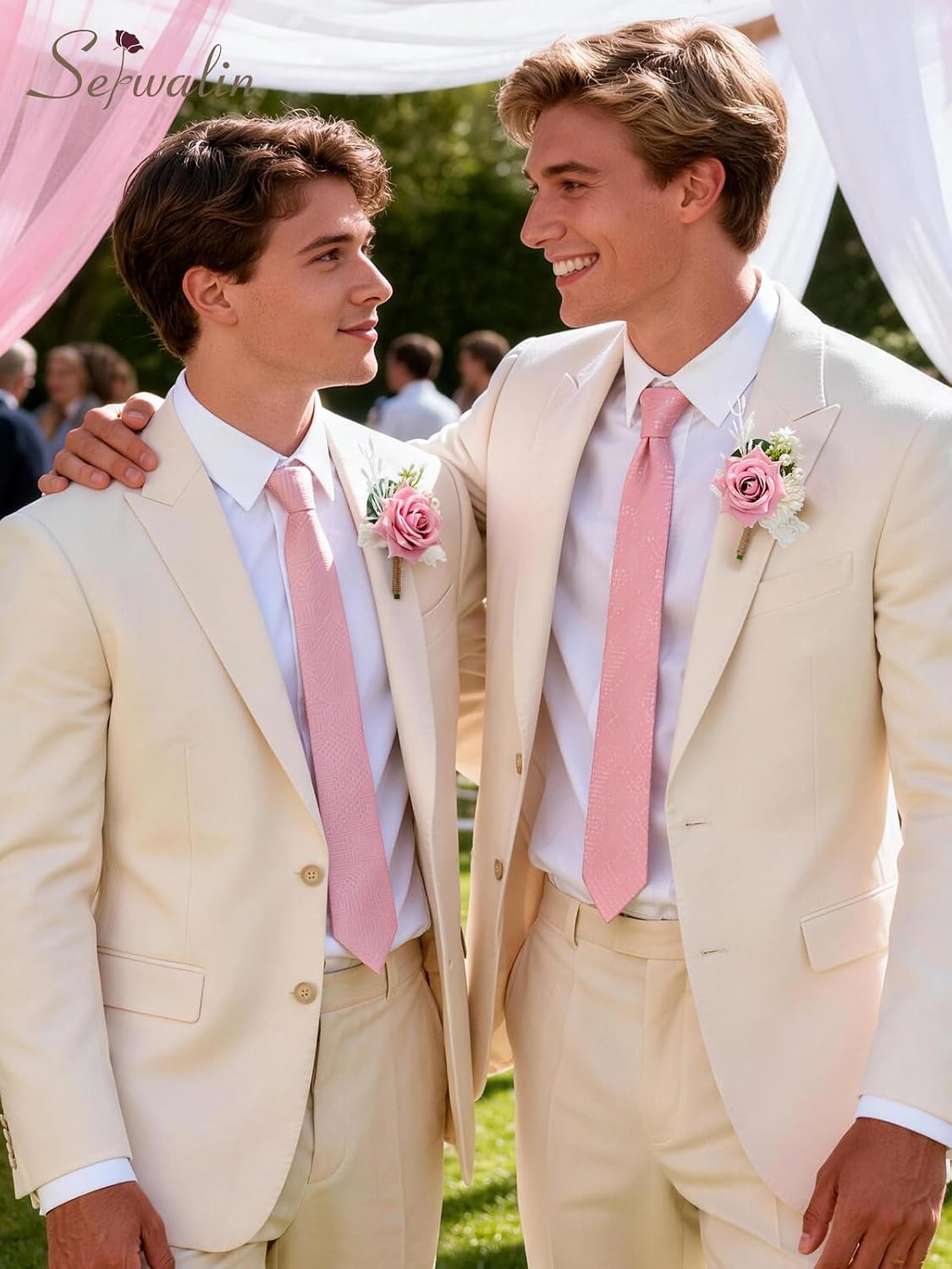 Serwalin 2 Pcs Pink Boutonniere for Men, Groom Groomsmen Best Man Guest Boutonnieres，Artificial Flowers Silk Rose for Wedding Prom Ceremony Anniversary Party Homecoming
