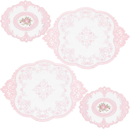 Amabro 4Pcs Lace Doilies for Tables Retro French Style Lace Placemats Doilies for Tables Fashionable Floret French Crochet Coasters Elegant and Retro Cup Mats Home Wedding Furniture Decor(Pink)