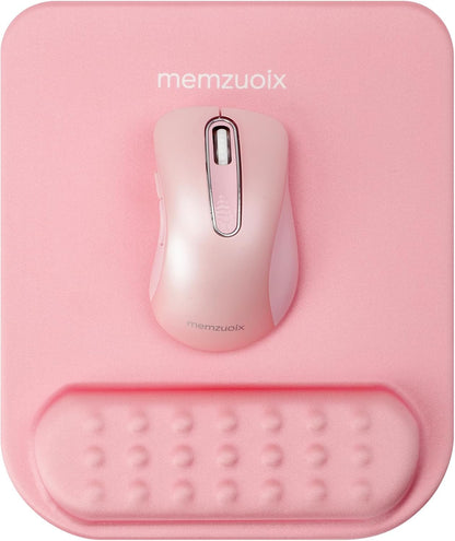 memzuoix Pink Ergonomic Mouse Pad with Wrist Rest Support,Premium Memory Foam Cushioning for Pain Relief, Non-Slip PU Base for Stable Smooth Control - Perfect for Laptop, Computer, and Home Office