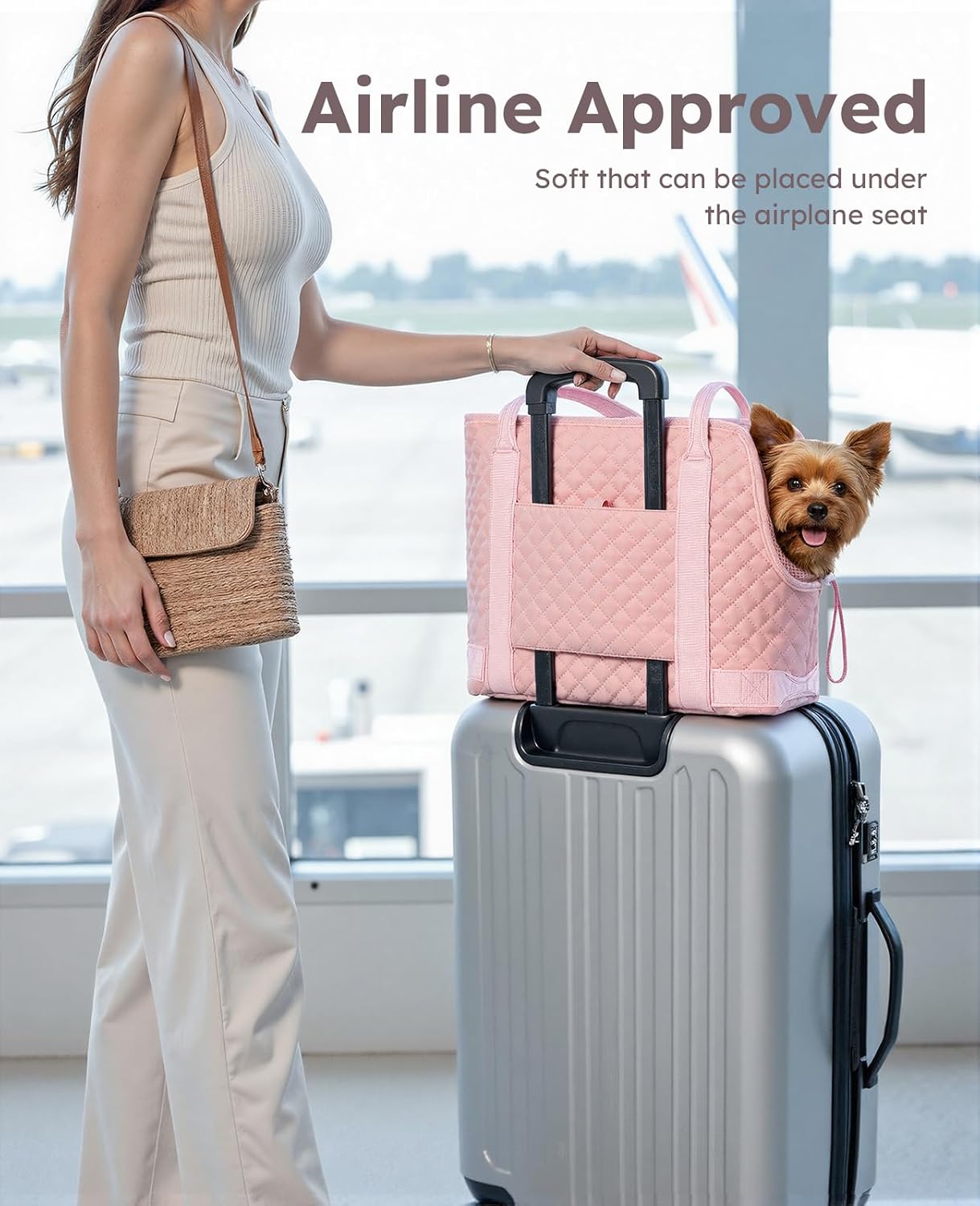 Pecute Dog Purse Carrier, Dog Carrier with Pockets for Small Dogs, Fits Dogs 5 lbs to 9 lbs, Cat and Puppies Tote Bag, Outing, Travel, Vet, Pink