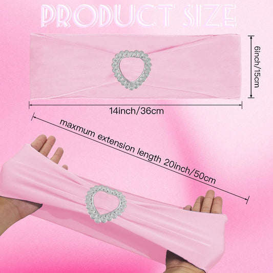 100PCS Spandex Stretch Chair Sashes Bows Universal Elastic Chair Cover Bands Ties with Buckle Slider for Wedding Party Birthday Reception Events Banquet Decoration(Pink)