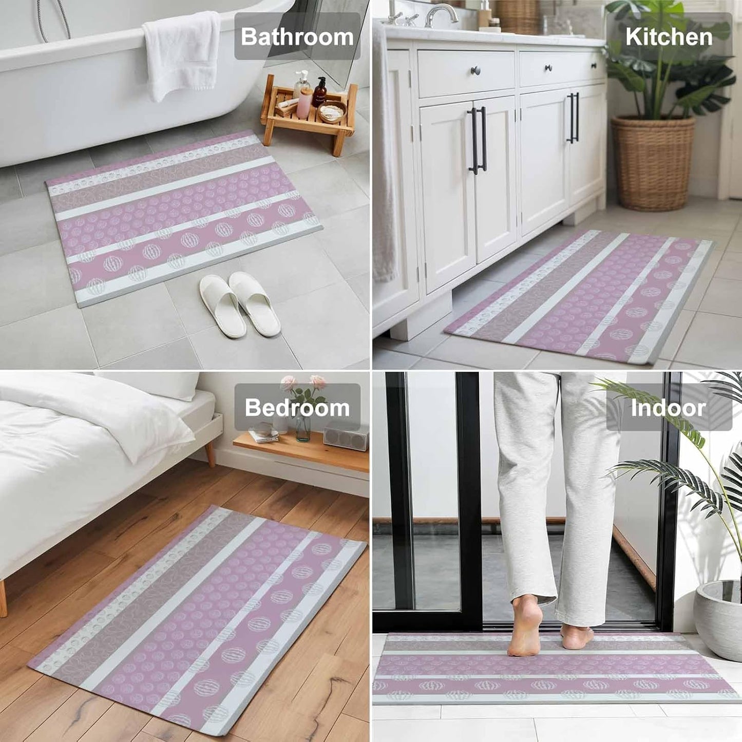 Farm Fruits Indoor Door Mat - 16"x24", Non-Slip Welcome Mat for Outdoor, Watermelon Lemons Peach Pink Grey Striped Front Doormat for Entry, Low-Profile Doormat Entrance Rug for Kitchen/Bathroom