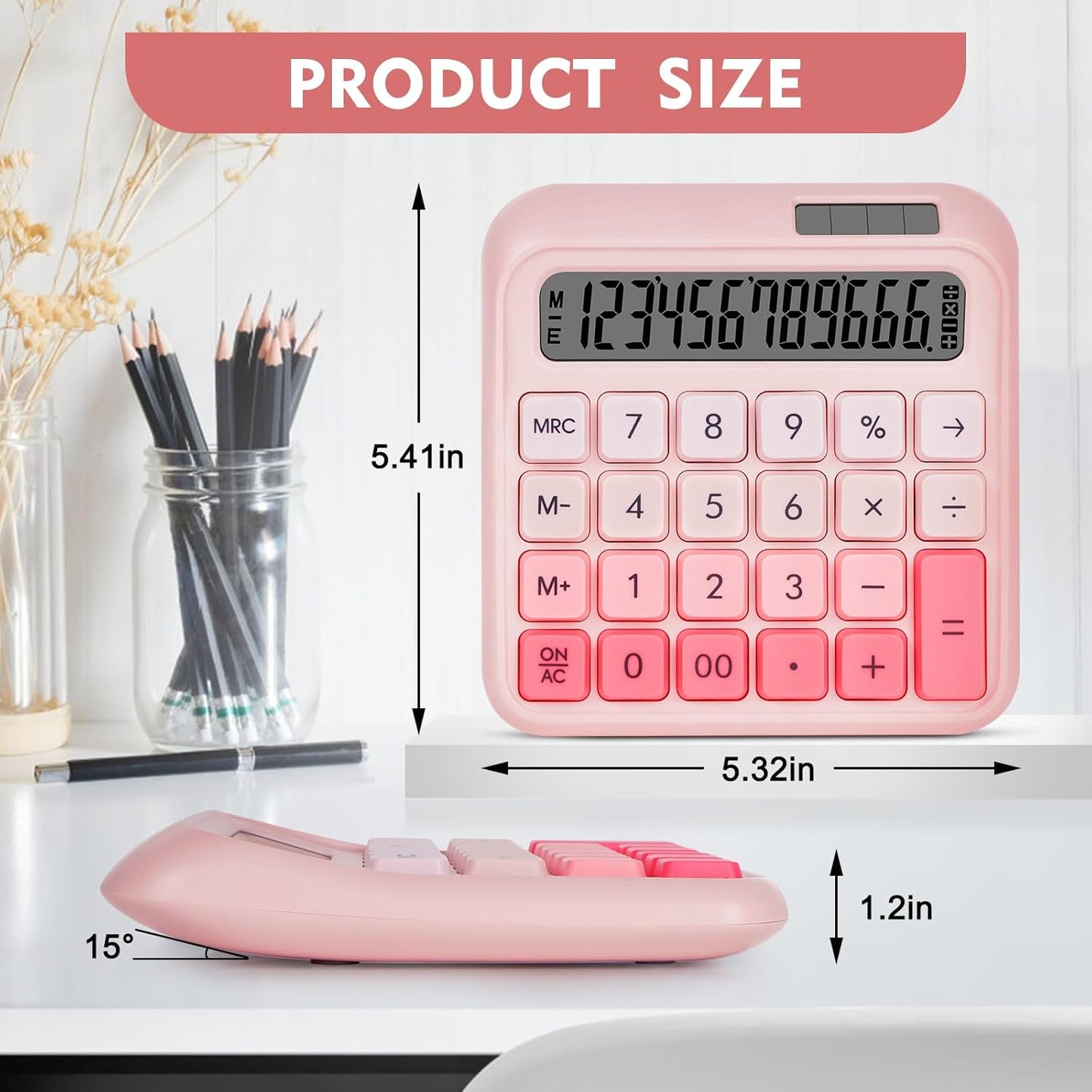 Mechanical Switch Calculator, Desktop Calculators, Pink Calculators Big Buttons, 12-Digits Large LCD Display, Solar & Battery Dual Power, Desk Calculator for Office Home School Basic Business