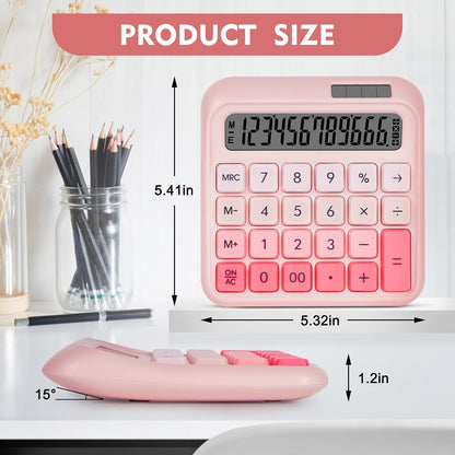 Mechanical Switch Calculator, Desktop Calculators, Pink Calculators Big Buttons, 12-Digits Large LCD Display, Solar & Battery Dual Power, Desk Calculator for Office Home School Basic Business