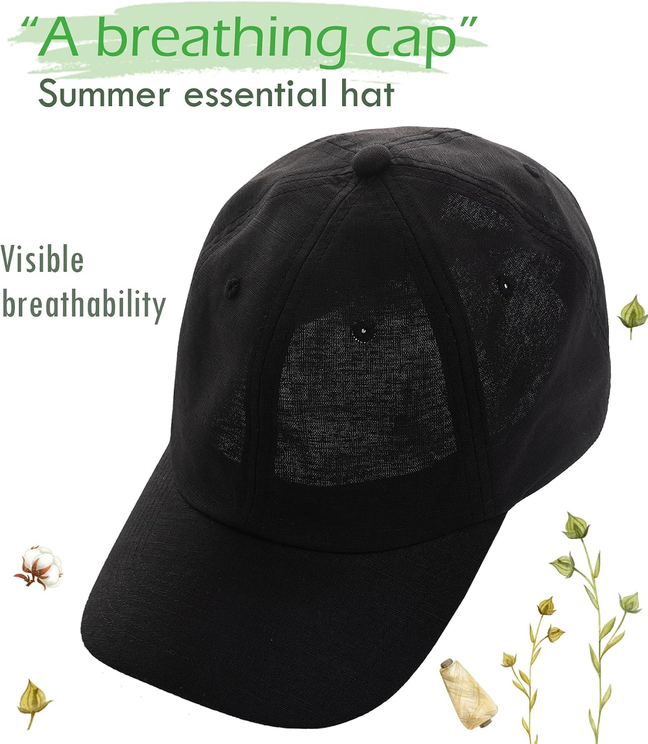 Linen Cotton Baseball Cap - Summer Ultra-Ventilated Dad Hat for Men Women, Adjustable Unstructured
