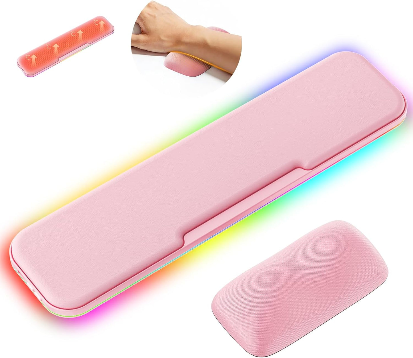 2-in-1 Heated Wrist Rest Set, Ergonomic Memory Wrist Pad with RGB Lights and Non-Slip Base, Keyboard Mouse Wrist Rest for Computer Laptop Office Work and PC Gaming