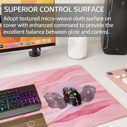 KTRIO Large Gaming Mouse Pad Desk Mat, Superior Micro-Weave Cloth, Non-Slip Rubber Base, Stitched Edges, Water-Resistant, for Gamer, Office & Home, 31.5 x 15.7 Inch，Pink Glow