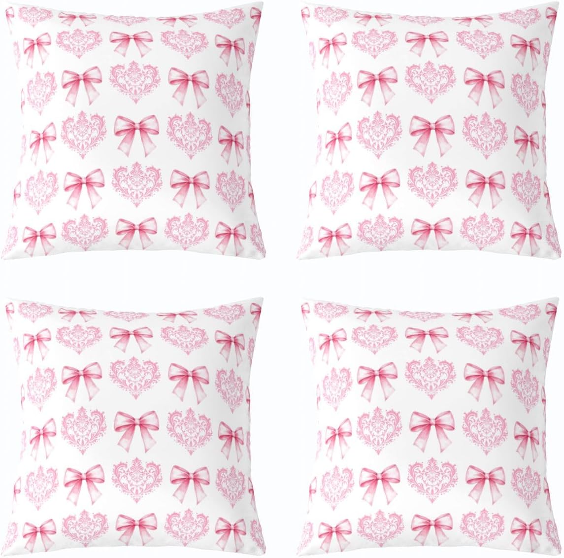 Manfei Cute Bowknot Kids Throw Pillow Cover,Damask Floral Antique Victorian Double Sides Pillow Case,Bow Tie Baroque Romantic Home Decor,Light Pink Bed Couch Sofa Cushion Cover,4 Pack 20"x20"