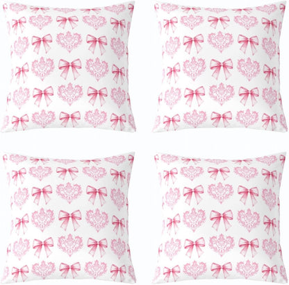 Manfei Cute Bowknot Kids Throw Pillow Cover,Damask Floral Antique Victorian Double Sides Pillow Case,Bow Tie Baroque Romantic Home Decor,Light Pink Bed Couch Sofa Cushion Cover,4 Pack 20"x20"