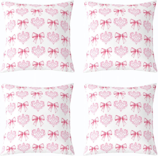 Manfei Cute Bowknot Kids Throw Pillow Cover,Damask Floral Antique Victorian Double Sides Pillow Case,Bow Tie Baroque Romantic Home Decor,Light Pink Bed Couch Sofa Cushion Cover,4 Pack 20"x20"