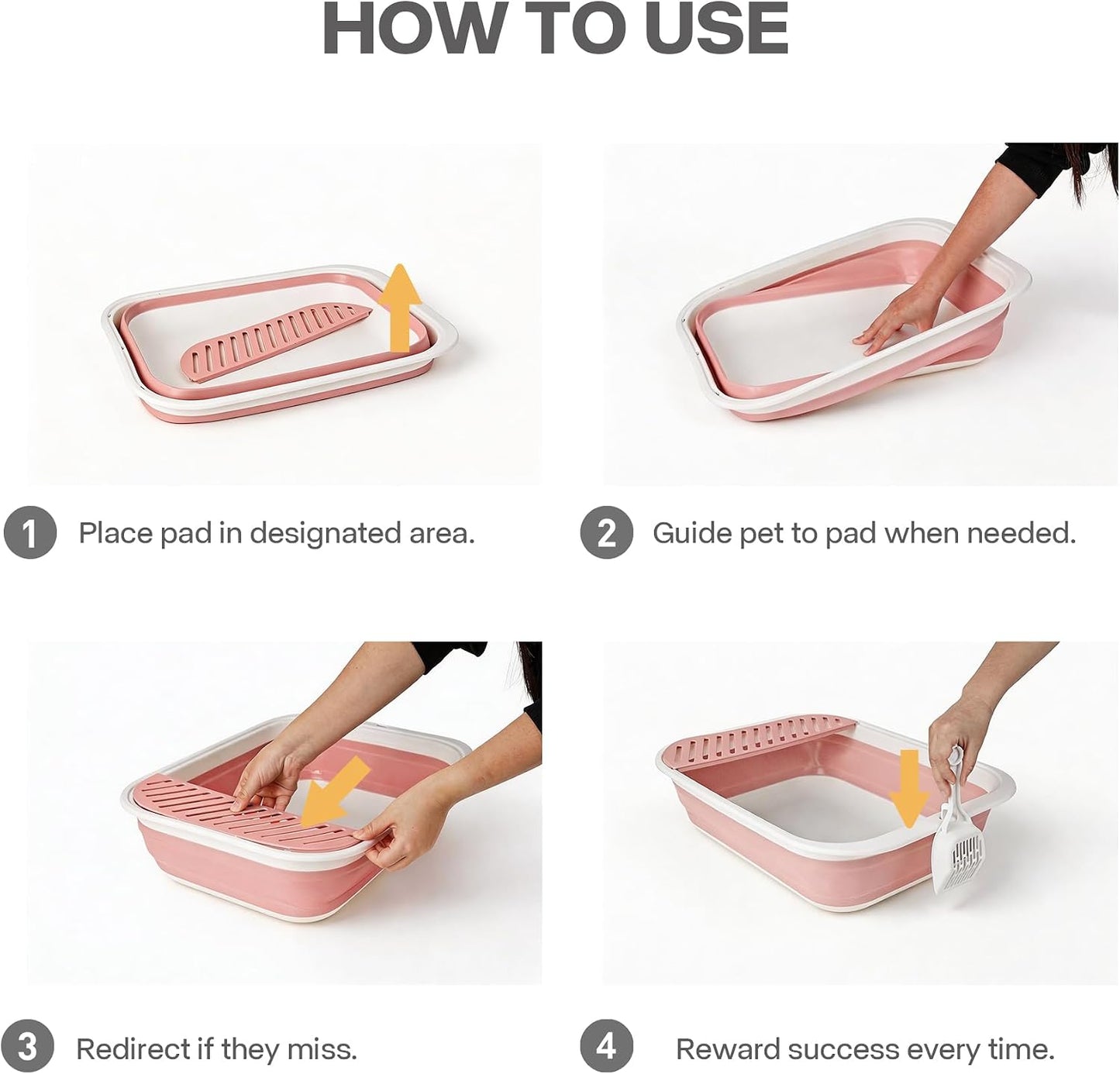 Pawise Foldable Cat Litter Box, Low Entry Collapsible Cat Litter Box with Scoop, Travel Pet Potty Pan & Anti-Splash Toilet for Kittens, Senior Cats & Disabled Cats (with Cat Teaser & Litter Mat，Pink)
