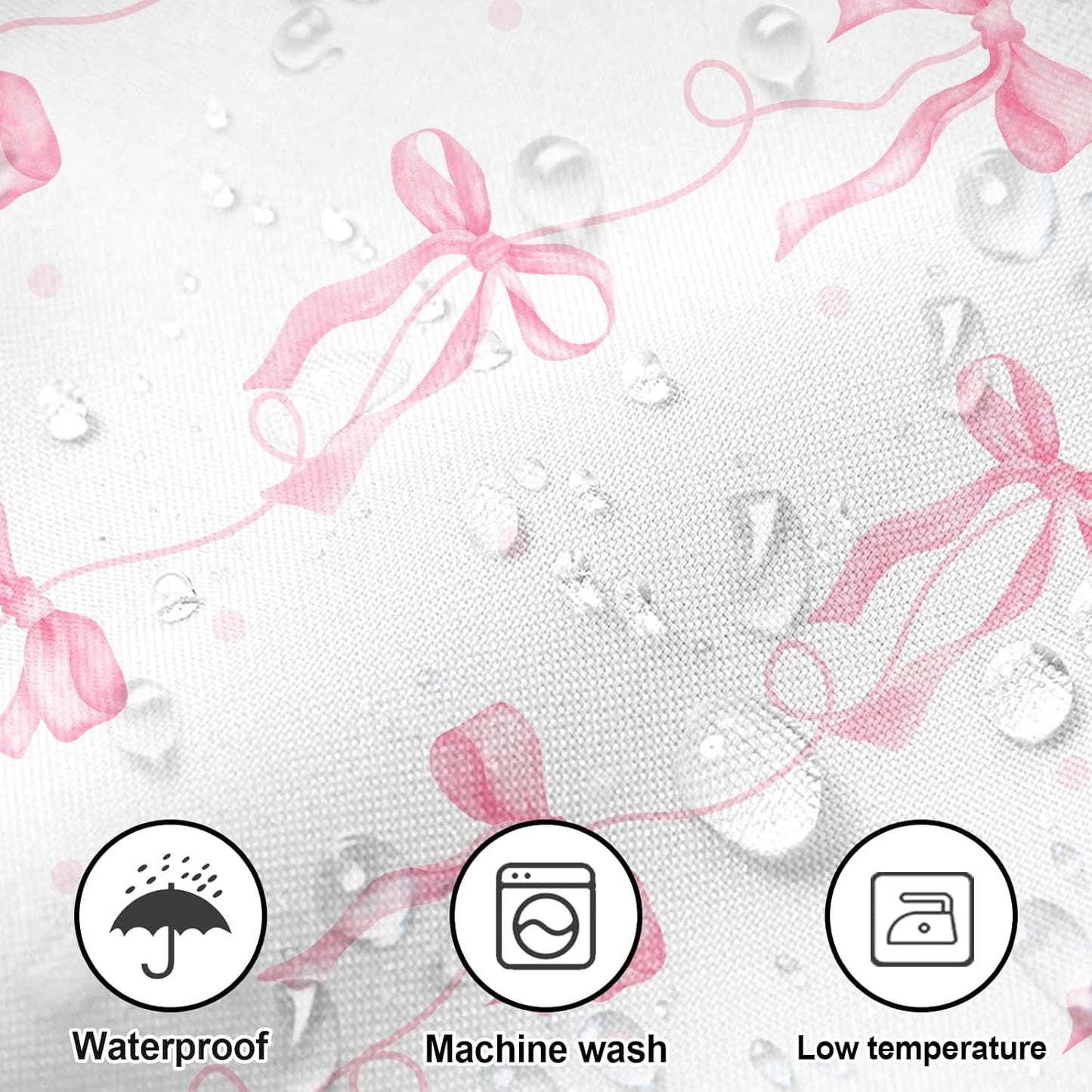 Pink Bow Shower Curtain, Girly Cute Coquette Preppy Aesthetic for Teens Girls Bathroom Decor Curtains with 12 Hooks, 72x72 inches