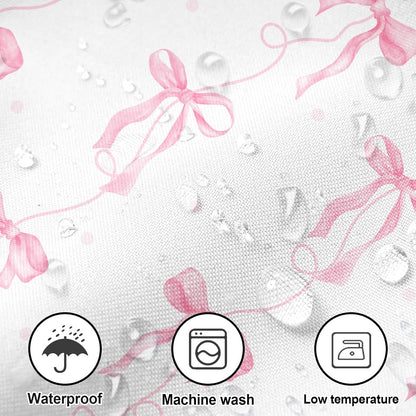 Pink Bow Shower Curtain, Girly Cute Coquette Preppy Aesthetic for Teens Girls Bathroom Decor Curtains with 12 Hooks, 72x72 inches