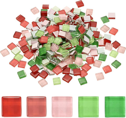 uxcell 300Pcs Glass Mosaic Tiles, 300g Square Crystal Mosaic Glass Crafts Supplies Ceramic Tiles for Crafts Bulk Picture Frames Flowerpots Home Art Decor (0.4 x 0.4 Inch, Peach)