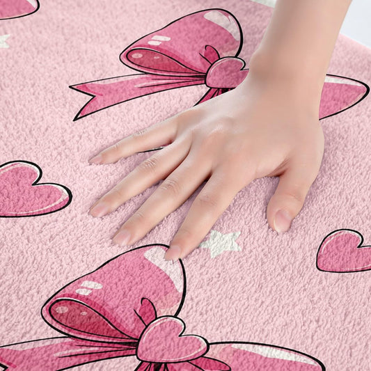 jejeloiu Pink Bow Bathroom Rugs Bowknot Bath Mats Microfiber Butterfly Bowknot Bathroom Accessories Pink Floor Doormats Non-Slip 16"x24" Soft