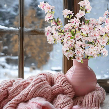 3 Pcs Cherry Blossom Branches for Vase Long Stems Artificial Flowers Spring Summer Decor Light Pink Faux Silk Cherry Blossom Branches for Home Wedding Party Table Centerpieces
