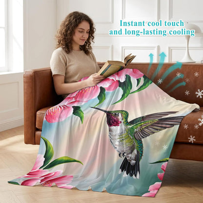 40"x60" Lap Cooling Blanket Hummingbird Ice Silk Lightweight Breathable Soft Summer Blanket for Hot Sleepers Couch Bed Sofa Camping Pink Peach Blossom