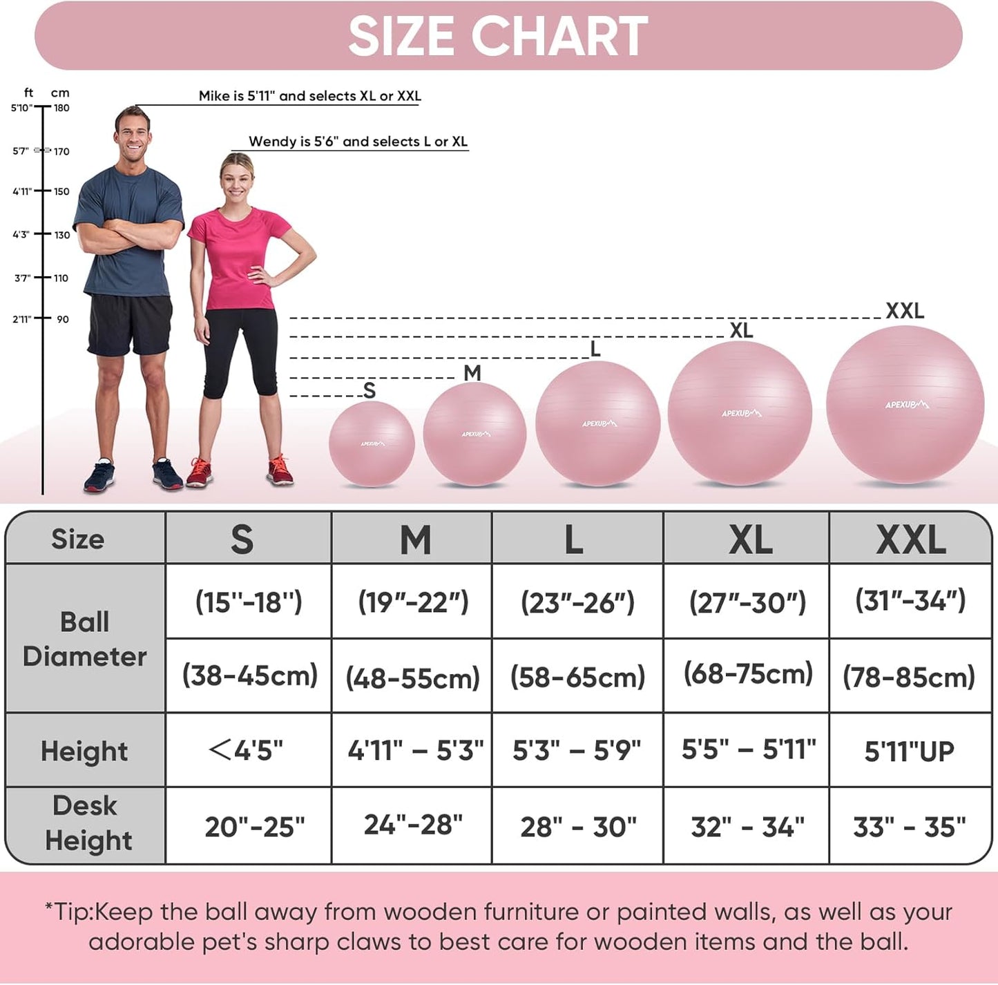 APEXUP Yoga Ball, 660 lbs Anti-Burst Exercise Ball with Pump, 5 Sizes | Anti-Burst, Anti-Slip, SGS Certified, Strengthens Core, Improves Balance & Posture, Boosts Flexibility & Stability