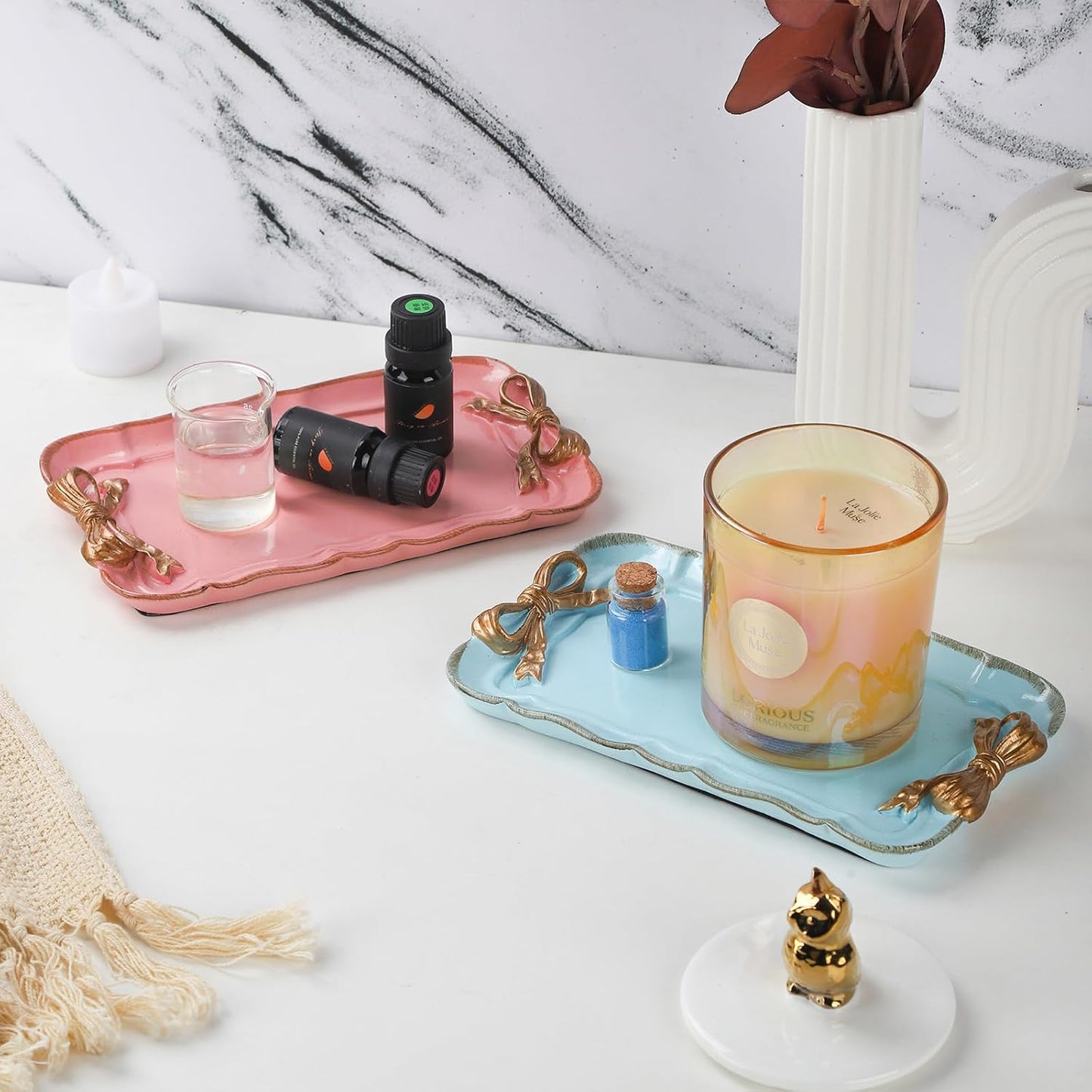 IBWell Resin Aesthetic Room Décor Pink Jewelry Tray Cute Home Decor Aesthetic Trays for Decor Girly Room Décor