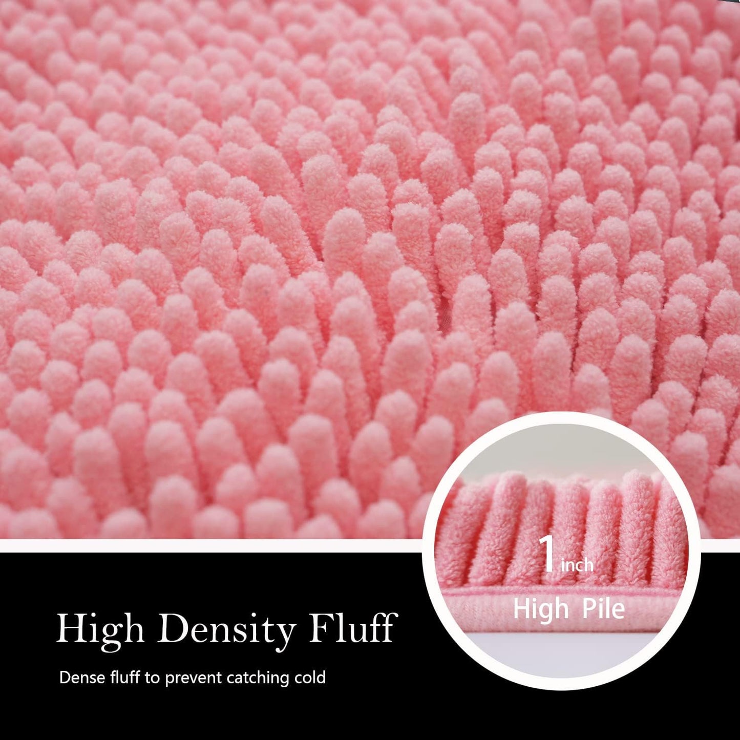 Bathroom Rugs Chenille Bath mat 2 Piece Set, Super Absorbent, Strong PVC Non Slip Backing, Bath mats for Bathroom, Plush Shaggy, Thick, Machine Washable, Bathtub, Shower, Toilet.(Pink)
