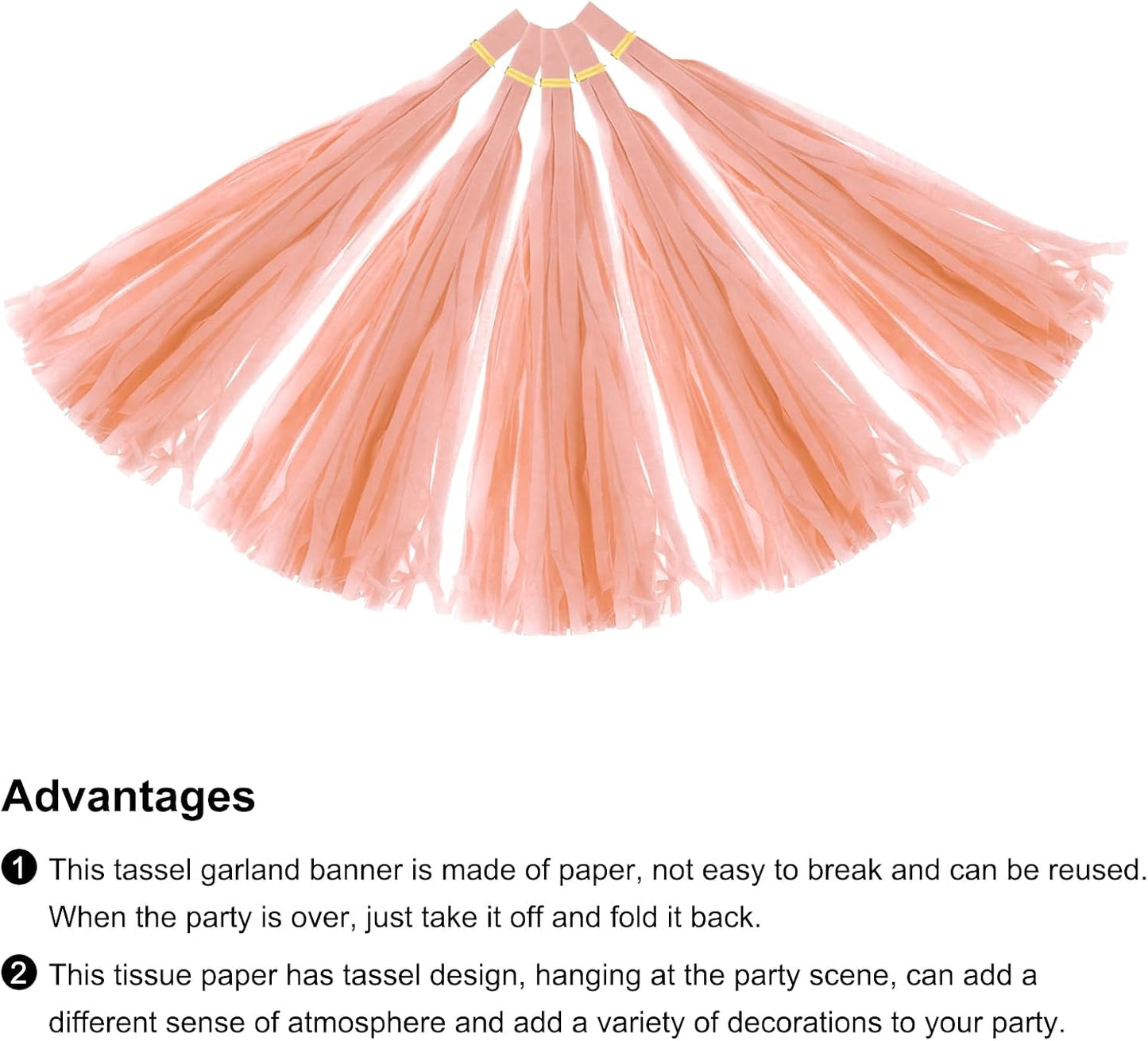 MECCANIXITY 15Pcs Peach Pink Tassel Garland Banner with Rope Tissue Paper Tassels Party DIY Kits for Anniversary Wedding Birthday Party