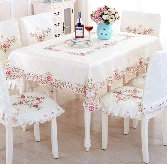 LeLehome 50" Square Flower Embroidered Classic Tablecloth, Rectangular Vintage Lace Pink Red Rose Table Cloth Dining Table Cover for Wedding Party Home Kitchen Decor