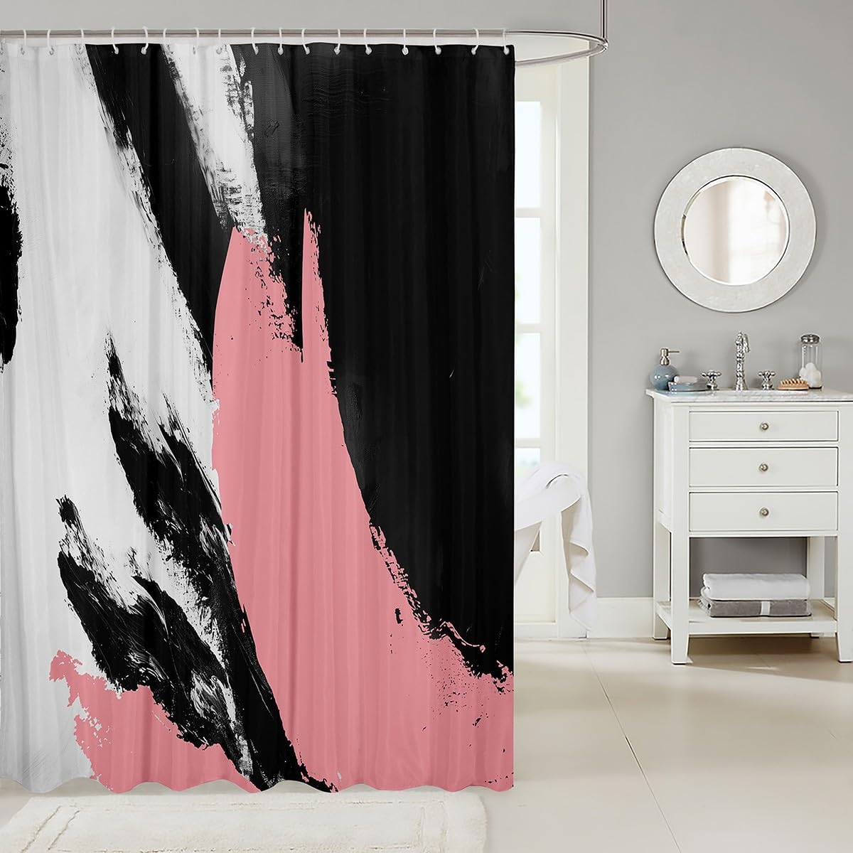 Feelyou Pink Abstract Shower Curtain for Bathroom Decor Modern Minimalist Bath Curtain for Stalls Bathtubs Geometrics Bathroom Accessories Luxury Waterproof Polyester Fabric with 12 Hooks 72"x72"