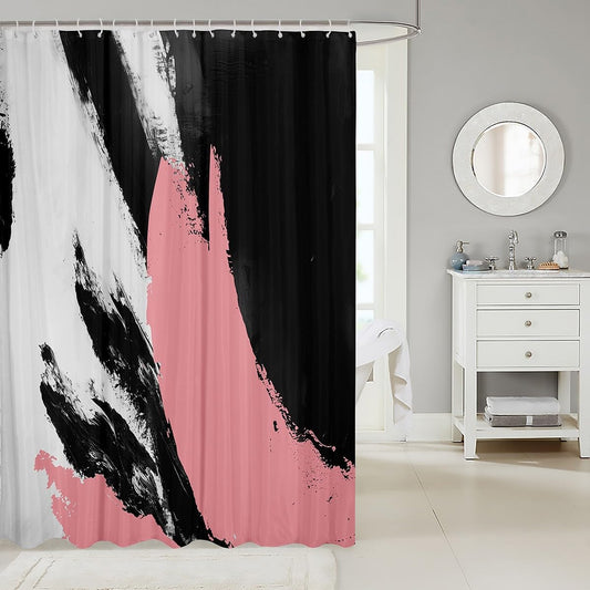Feelyou Pink Abstract Shower Curtain for Bathroom Decor Modern Minimalist Bath Curtain for Stalls Bathtubs Geometrics Bathroom Accessories Luxury Waterproof Polyester Fabric with 12 Hooks 72"x72"