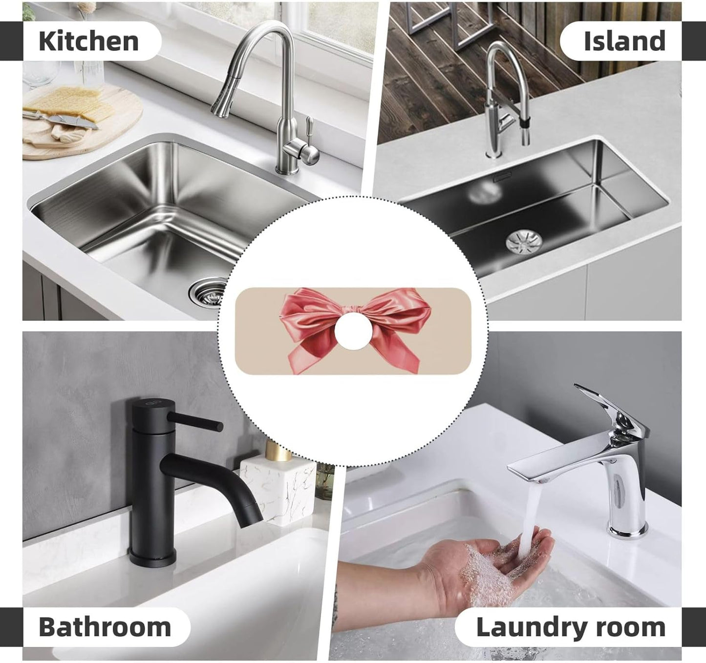 Watercolor Pink Velvet Bow On Light Beige Faucet Mat Splash Guard, Absorbent Quick-Dry Kitchen Sink Mat,Ideal For Splash Guard Drip Catching