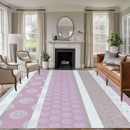 5x8 Area Rugs, Farm Fruits Non-Skid Rubber Backing Large Rectangle Rugs - Living Room Bedroom Home Office, Watermelon Lemons Peach Pink Grey Striped Indoor Floor Mat Carpets Washable Rug
