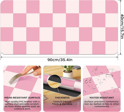 BLESWIN Large Desk Mat with PU Leather 35.4" x 15.7", Non-Slip Office Desk Pad, Waterproof Desk Writing Pad for Office and Home (Pink Plaid, 35.4 x 15.7 in)
