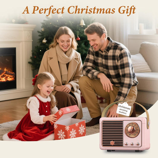 PRUNUS J-999 Retro Bluetooth Speaker,Vintage Decor,Mini Wireless Bluetooth Speaker,Cute Old Fashion Style Support USB/TF Card/AUX for Kitchen Desk Bedroom Office Party Outdoor(Pink)