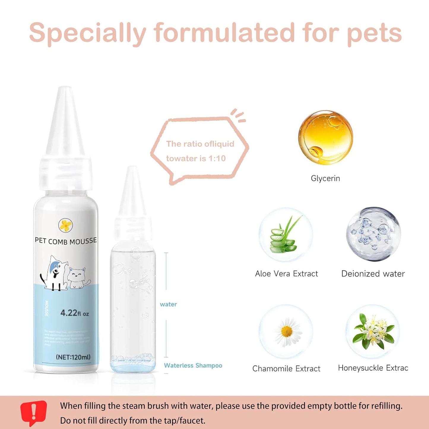 Dog Steam Brush 3-in-1 Spray Bath Brush for Dog and Cat, Pet Hair Removal Comb for Long & Short Haired Pets, Self Cleaning Grooming Brush Can Help to Comb a Pet's Fur and Remove Fleas Pink