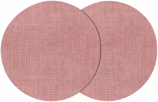 Vintage Peach Pink Round 15 Inch Placemats Set of 2, Farmhouse Retro Solid Color Linen Texture HeatResistant Non Slip Place Mats for Dining Table, Wipeable Braided Kitchen Table Mats for Housewarming