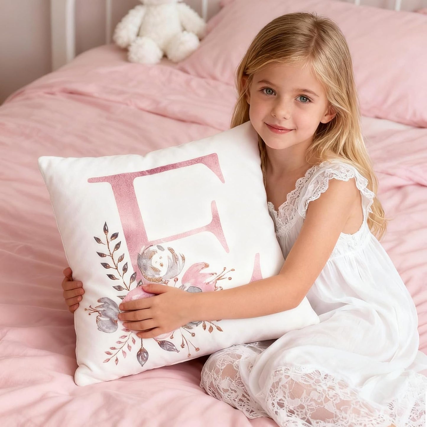 Pink Throw Pillow Covers Cute Alphabet Decorative Cushion Covers Square Letter Throw Pillows Protectors for Sofa Couch Bedroom Chair Home Decor 18 x 18 Inch(K)