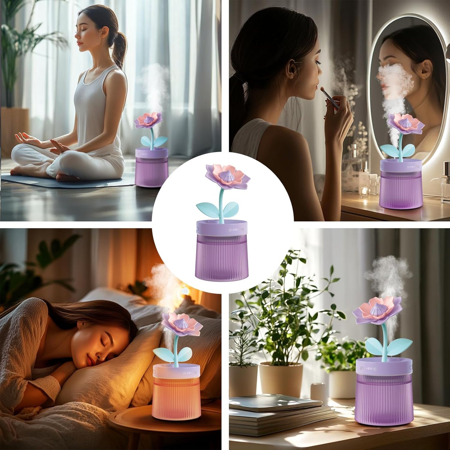 Cute Mini Humidifier 320mL Cool Mist Humidifie mute with 2 Mist Modes,for Home/Nursery/Office,Portable Mini Air Moisturizer,rechargeable mini humidifier(Gardenia pink)