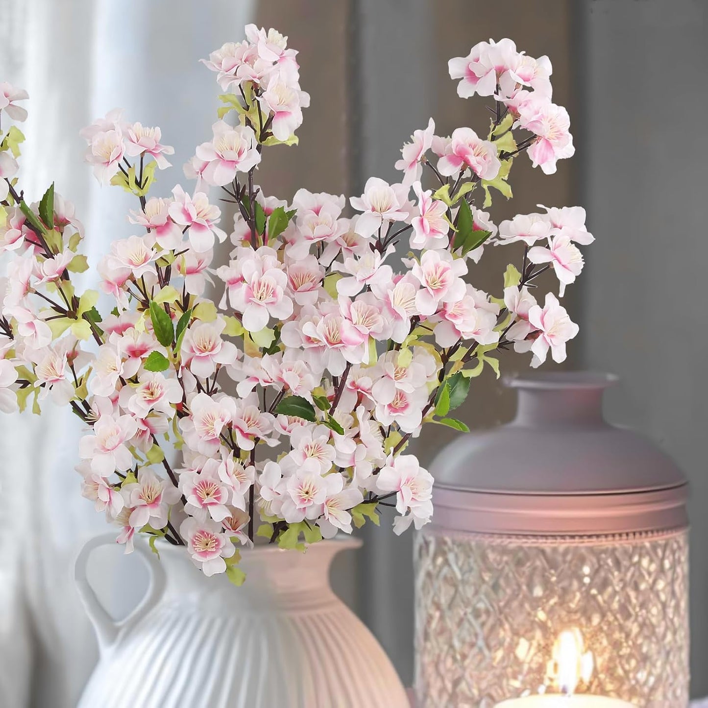3 Pcs Cherry Blossom Branches for Vase Long Stems Artificial Flowers Spring Summer Decor Light Pink Faux Silk Cherry Blossom Branches for Home Wedding Party Table Centerpieces