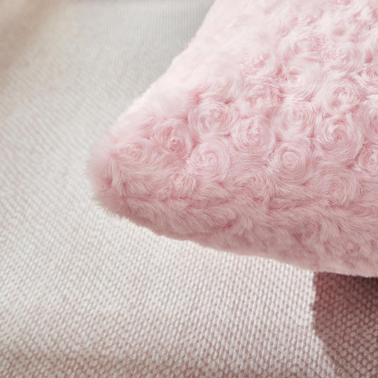 18 x 18 Pink Pillow Covers Couch Pillow Cases for Living Room Bed Room Faux Rabbit Fur with Rose Pattern Square Light Pink Cushion Covers for Bed Couch Sofa Chairs