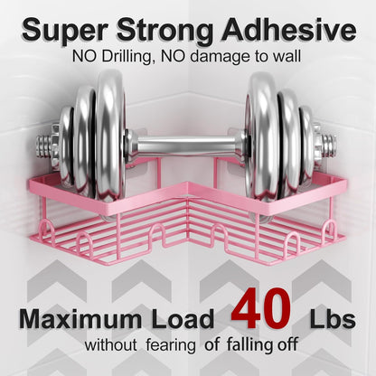 Liuoud Corner Shower Caddy 5 Pack, Rustproof Stainless Steel Shower Organizer with Soap Rack Toothbrush Holder, Large Capacity Adhesive No Drilling Bathroom Kitchen&Home Decor Set, Pink