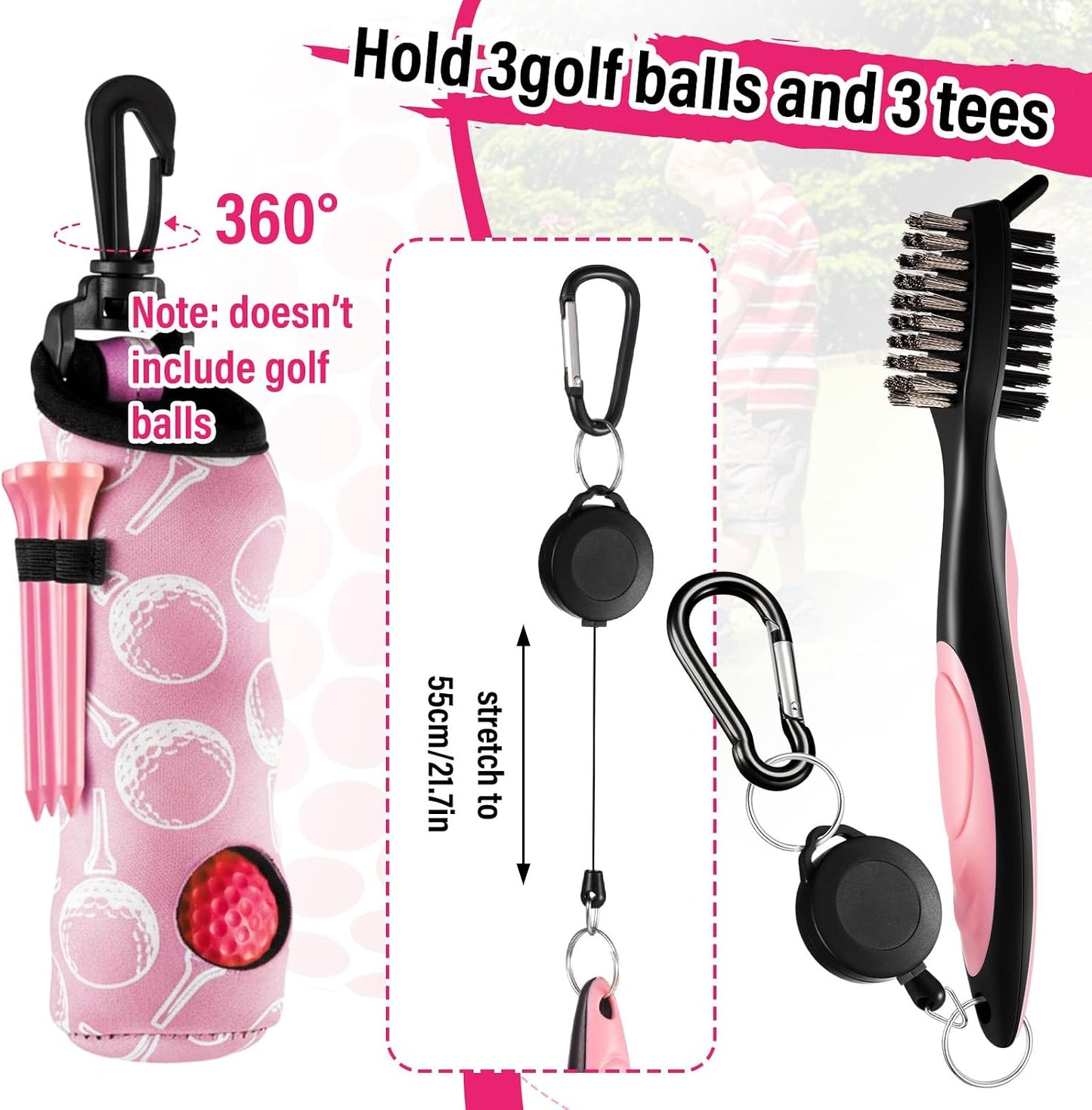 16 Pcs Golf Accessories Kit, 4 Pcs Leather Golf Club Headcovers for Woods, Drivers & Hybrids with Magnetic Ball Marker, Tees & Cleaning Brush Set for Men & Women