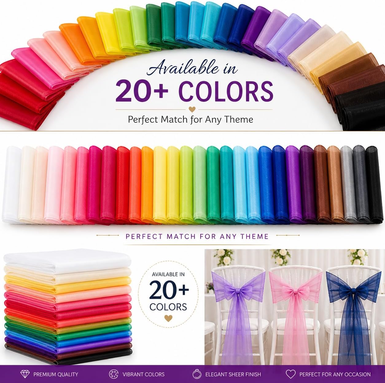 Elegant Organza Chair Sashes Sheer Fabric Sashes for Weddings, Parties, and Special Events – (Pack of 10 PC, Baby Pink)