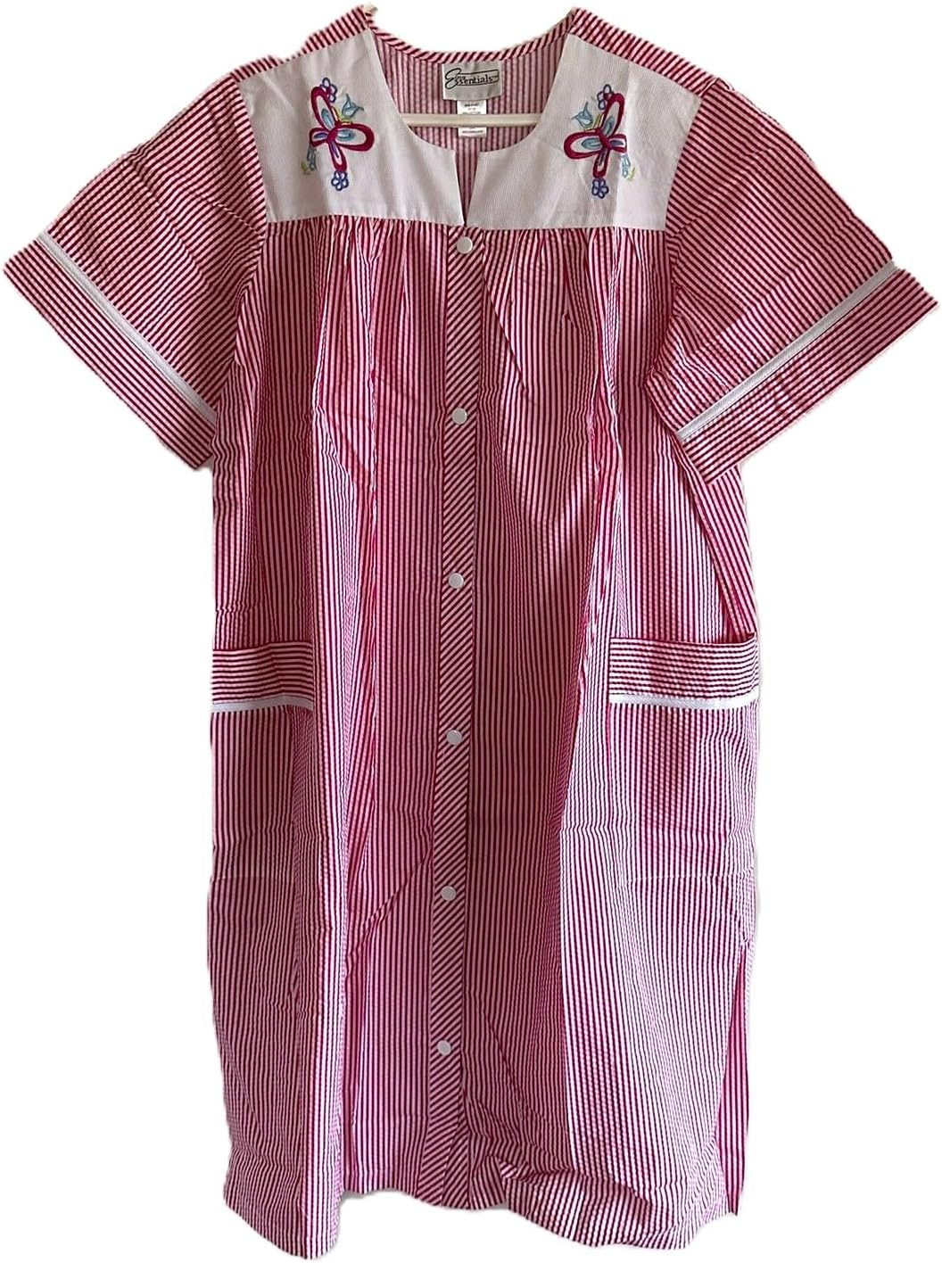 AmeriMark Women Calf-Length Snap Front Knit Duster House Coat Robe – Loose-Fitting Plush Bathrobe - Short Sleeve Bath Robe