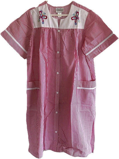 AmeriMark Women Calf-Length Snap Front Knit Duster House Coat Robe – Loose-Fitting Plush Bathrobe - Short Sleeve Bath Robe