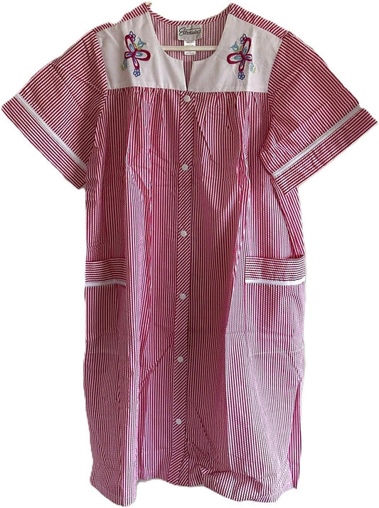 AmeriMark Women Calf-Length Snap Front Knit Duster House Coat Robe – Loose-Fitting Plush Bathrobe - Short Sleeve Bath Robe