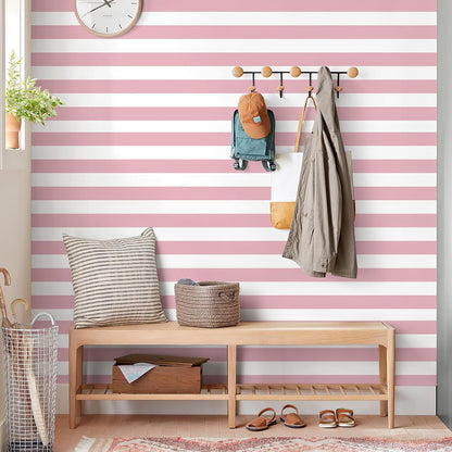 Pink and White Striped Wallpaper 17.3"x80" Pink Striped Peel and Stick Wallpaper Waterproof Contact Paper Modern Self-Adhesive Vinyl Wall Paper for Bedroom Bathroom Nursery