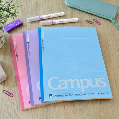 KOKUYO Composition Notebooks, 3 Pack Campus 9-3/4" x 7-1/2" Comp Book with College Ruled, 80 Sheets, Pink Blue Lavender School Lined Notebook Journal for Work Study Note Taking (WSG-NO-308CG1×3)